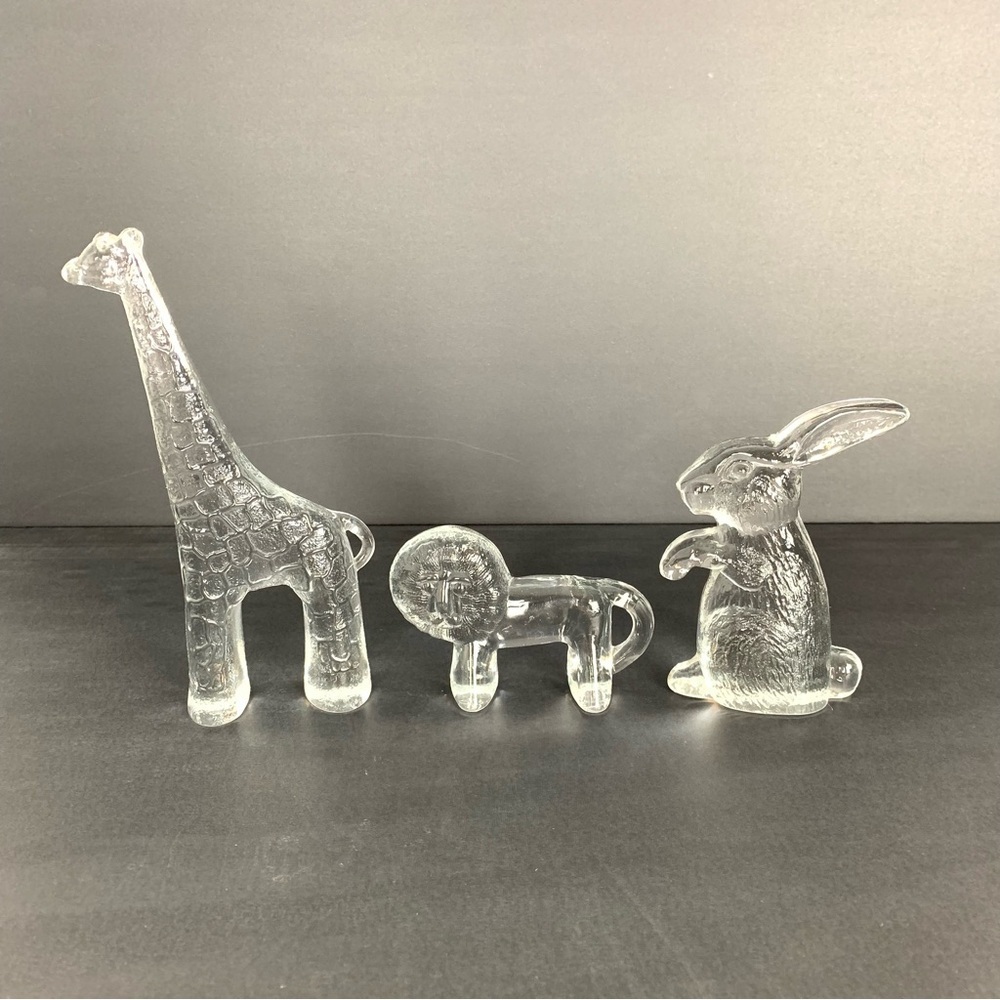 Kosta Boda Bertil Vallien 3 Glass Figurines Lion Giraffe Bunny Vtg Zoo Series